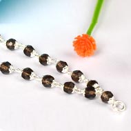 Smoky Quartz Round Faceted Mala in Silver Caps - 4mm