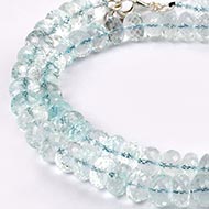 Aquamarine button shape mala - Faceted beads