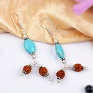 Rudraksha and Turquoise Earring - I