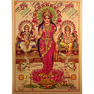 Ganesh Lakshmi Saraswati with Subh Labh Photo in Golden Sheet - Large