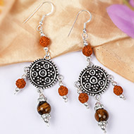 Tiger Eye and Rudraksha Earring - III