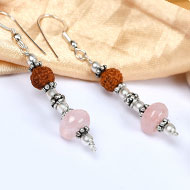 Rudraksha and Rose Quartz Earring