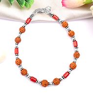 Cylindrical Coral with Rudraksha Beads Bracelet - II