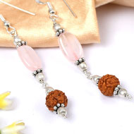 Rose Quartz and Rudraksha Earring