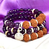 9 mukhi Rudraksha and Amethyst beads Bracelet - II