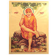 Sai Baba Photo in Golden Sheet - Large