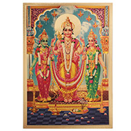 Lord Kartikeya with Valli and Deviyani Photo in Golden Sheet - Large