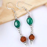 Green Agate and Rudraksha Earring