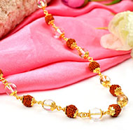 Sphatik and Rudraksha Mala in copper gold polish
