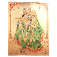 Radhe Krishna Photo in Golden Sheet - Large