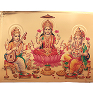 Ganesh Lakshmi Saraswati Photo in Golden Sheet - Large I