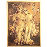 Radhe Krishna with Peacock Feather Photo in Golden Sheet - Large