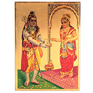 Goddess Annapurna with Shiva Photo in Golden Sheet - Large