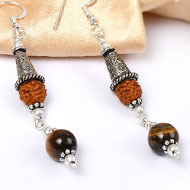 Tiger Eye and Rudraksha Earring - I