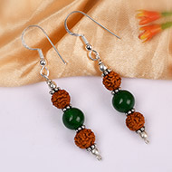 Rudraksha and Green Jade earring
