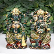 Divine Pair Ganesh Laxmi in Columbian Green Jade