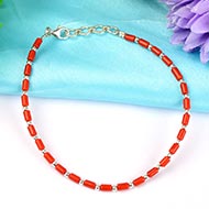 Cylindrical Coral Bracelet with pure silver balls
