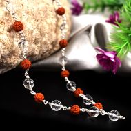 Rudraksha and Sphatik mala in silver with knots