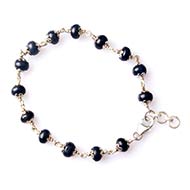 Blue Sapphire Bracelet in pure silver flower caps - 7mm