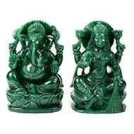 Divine Pair of Ganesh Laxmi in Columbian Green Jade