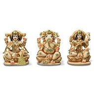 Exotic Laxmi Ganesh Sarawati Idols in Ivory Yellow Jade