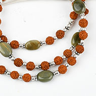 Rudraksha and Cats eye mala with silver spacers and balls