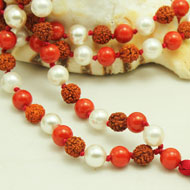 Rudraksha Coral and  Pearl mala in thread