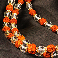 Sphatik diamond cut  and  Rudraksha  mala in thread with gold polished flower spacers