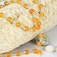 Yellow Jade mala in silver caps - 8 mm