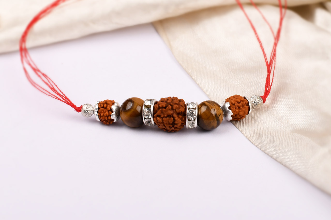 4 Mukhi Rakhi Tiger eye Beads with German silver accessories