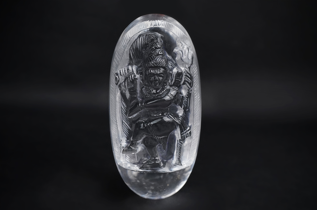 Natraja Hand Carved on Sphatik Crystal Lingam - 1265 gms