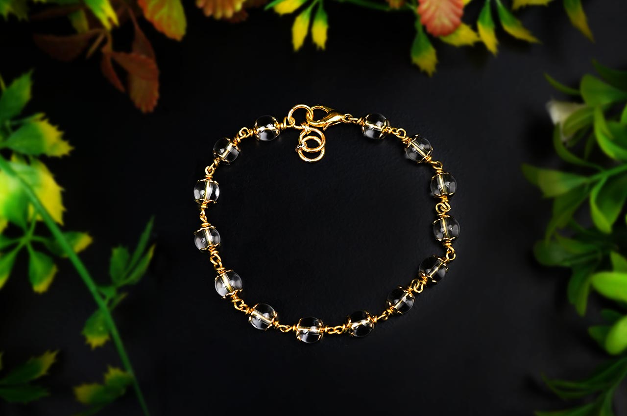 Round Sphatik Bracelet with Gold Polish Caps & Hook