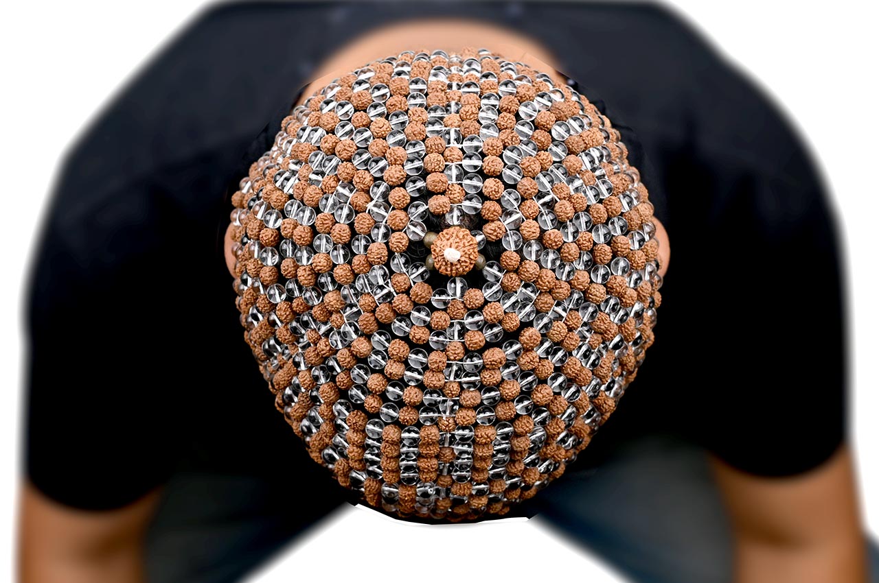 Rudraksha Sphatik (Crystal Quartz) & Parad Meditation Cap