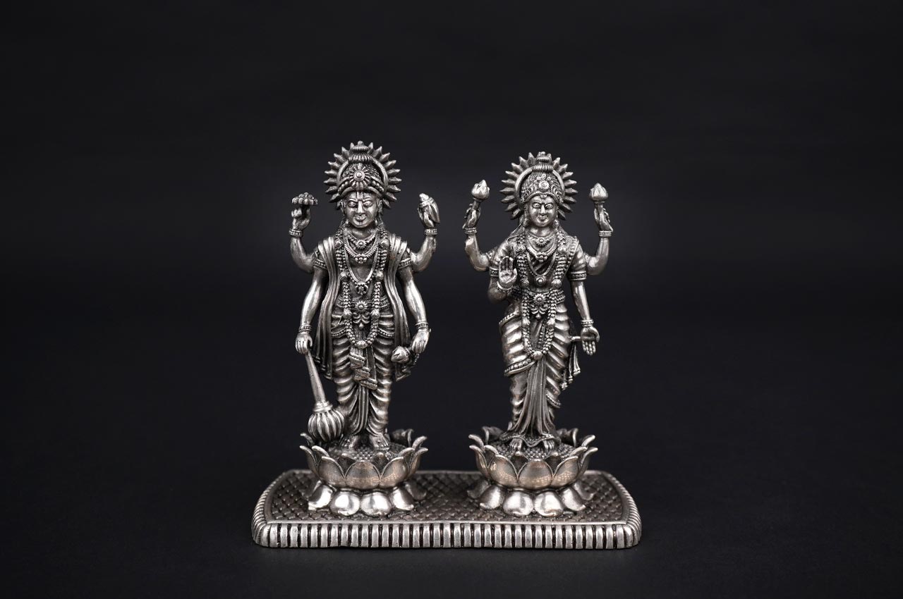 Vishnu Laxmi on Lotus 925 Sterling Silver Idol