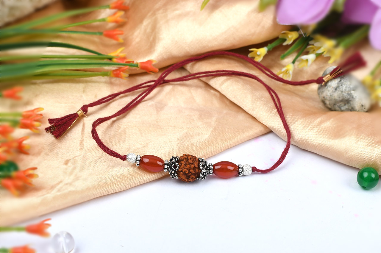 4 Mukhi Rakhi Carnelian Beads with German silver accessories