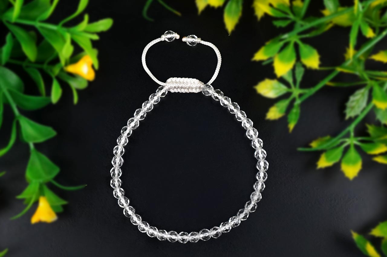 Round Faceted Sphatik Bracelet with Adjustable Thread