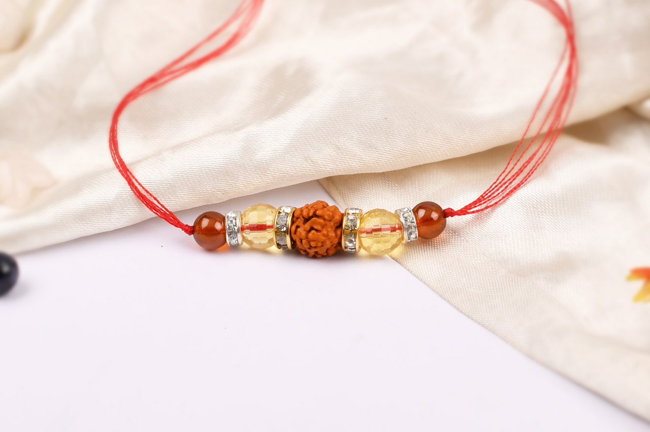 4 Mukhi Rakhi Citrine and Gomed Beads with German silver accessories