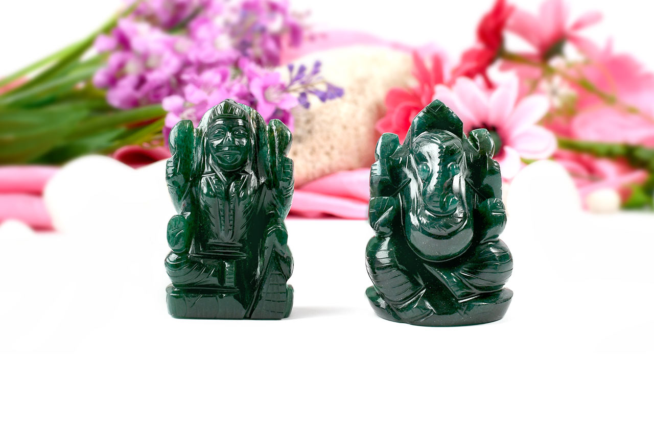 Ganesh Laxmi Pair in Natural Green Jade-II