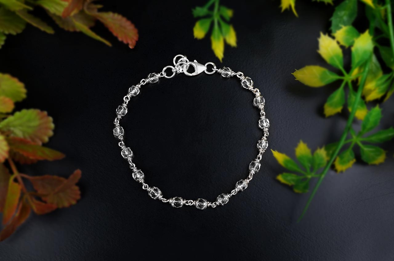 Round Faceted Sphatik Bracelet with Silver Caps & Hook