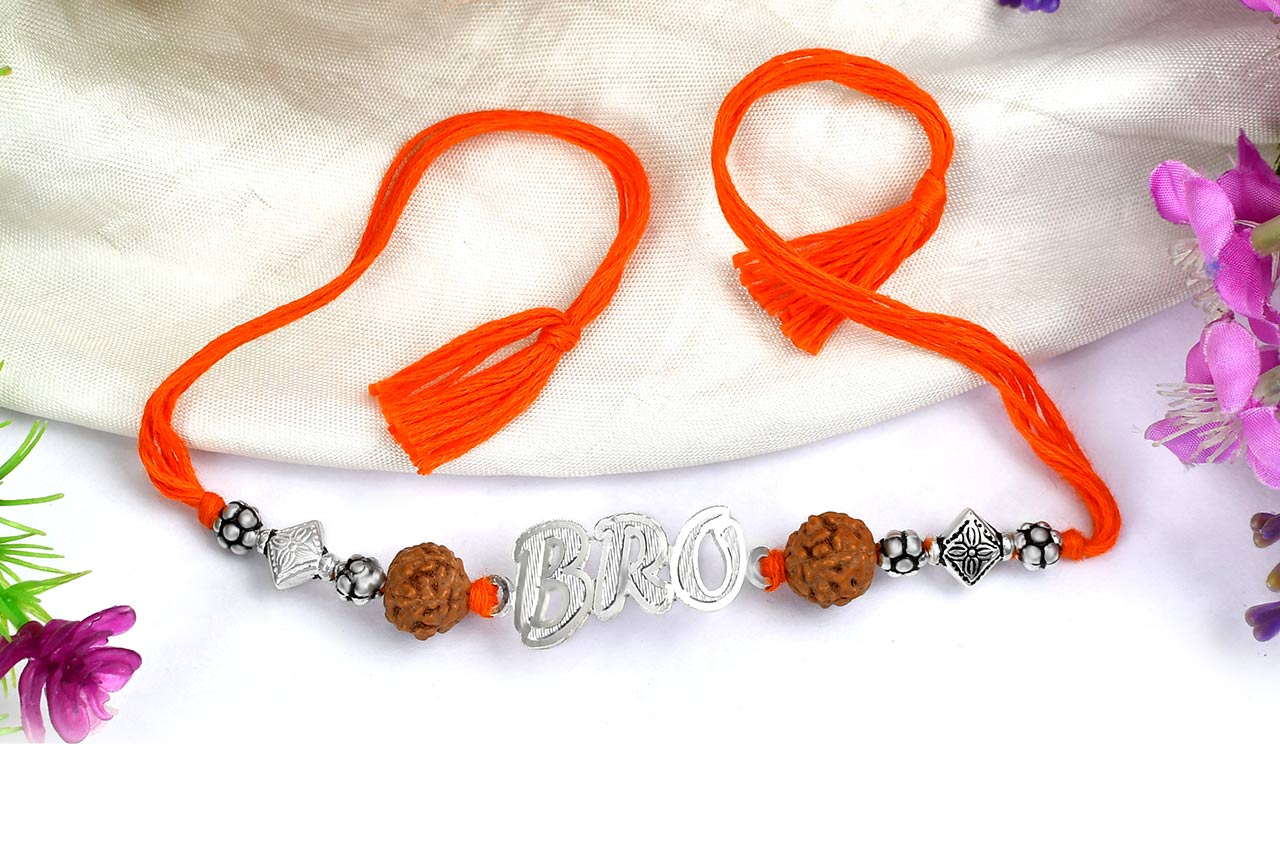 6 mukhi Rakhi with pure silver accessories in thread - II