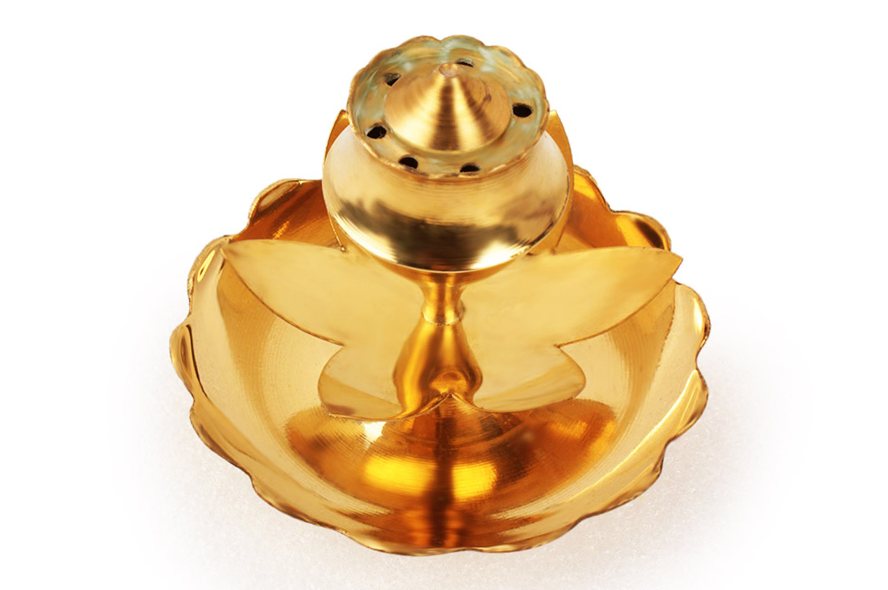 floral agarbatti stand in brass