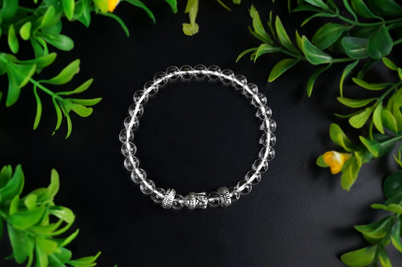 Round Sphatik Buddha Bracelet in Elastic