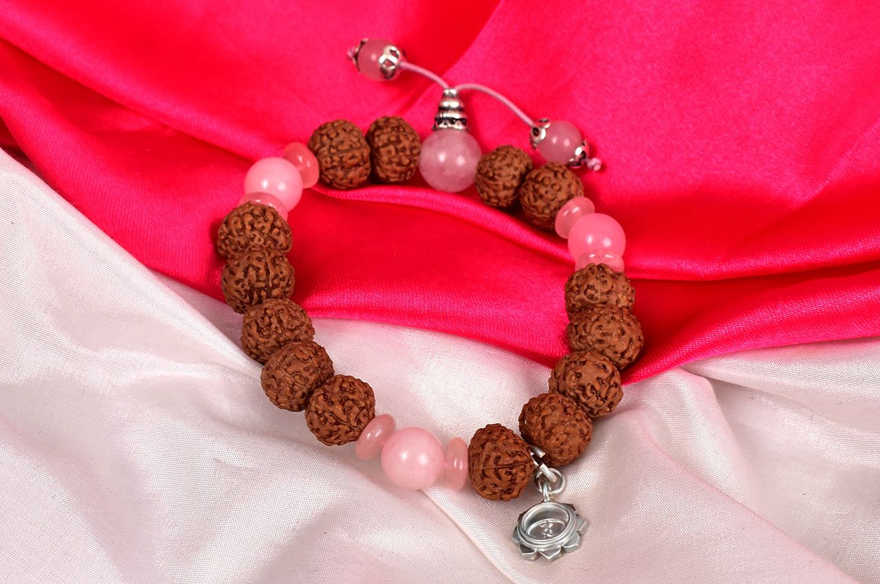 7 mukhi Rudraksha and Rose Quartz Bracelet - II