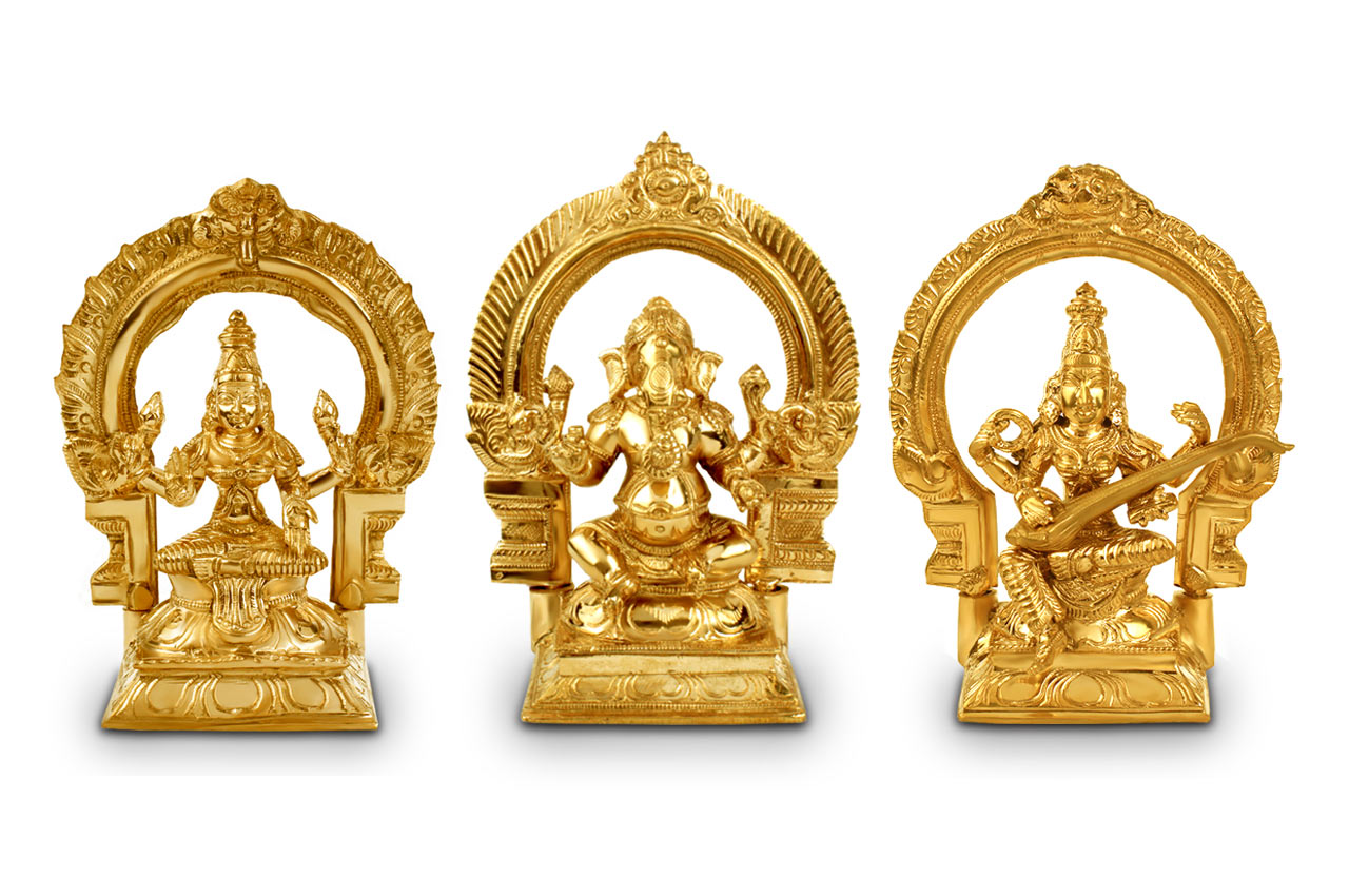 Laxmi Ganesh Saraswati idol in Bronze