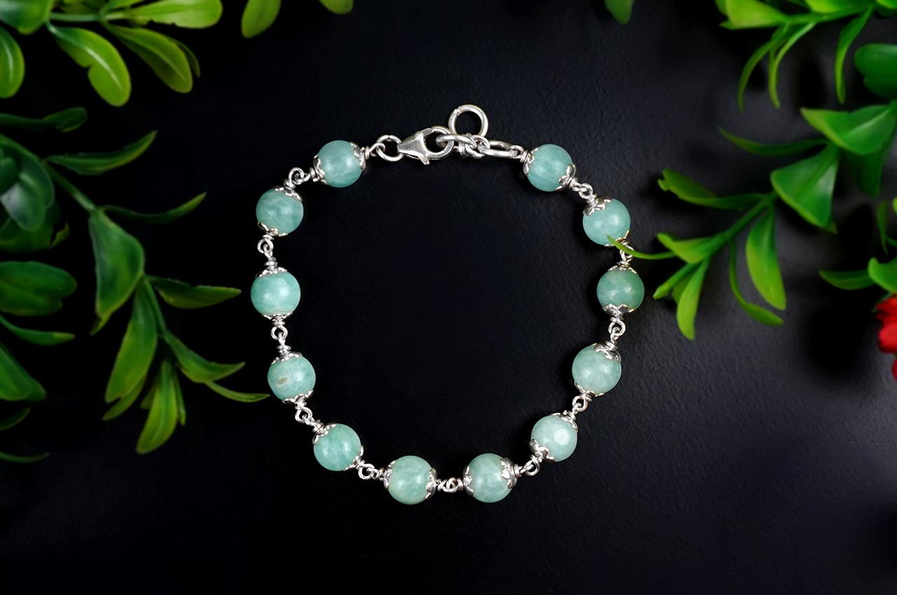 Amazonite Silver Flower Caps Bracelet