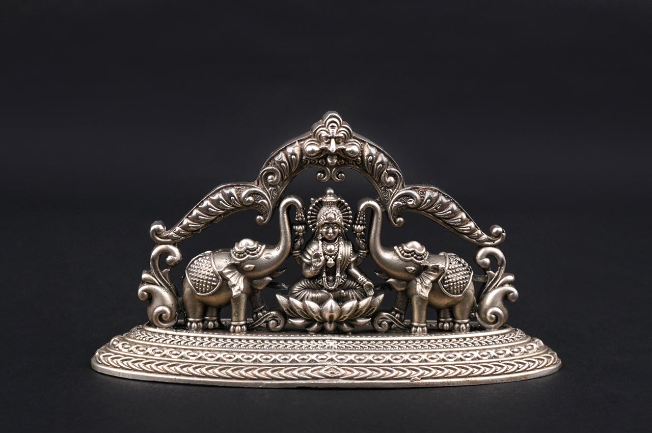 Gaja Lakshmi With Arch 925 Sterling Silver Idol