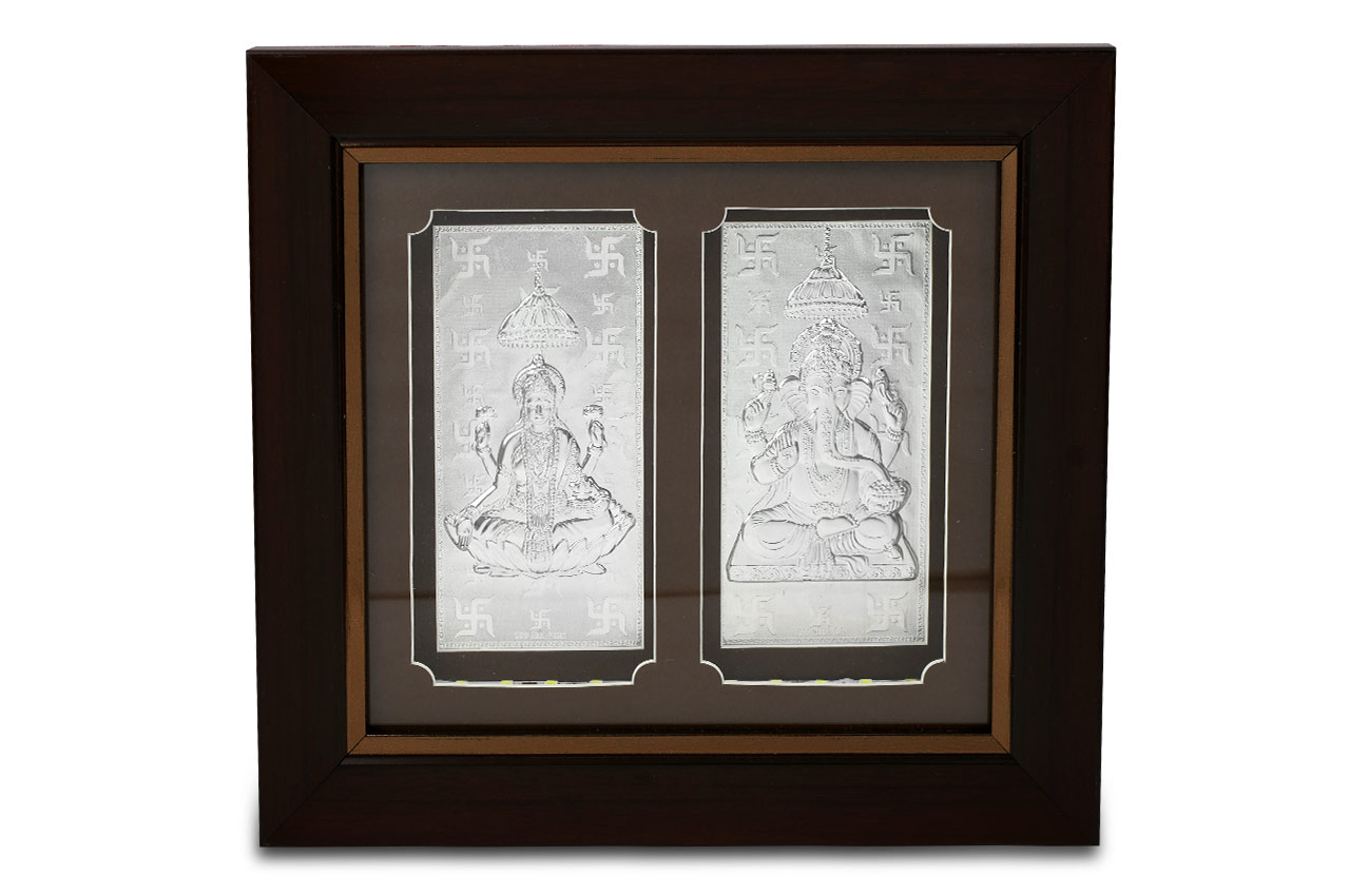 Ganesh Laxmi in silver with frame - II