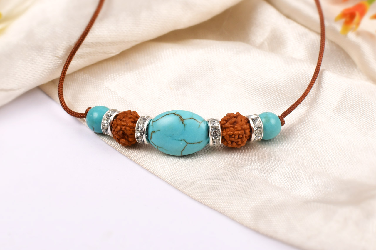 4 Mukhi Rakhi Turquoise Beads with German silver accessories