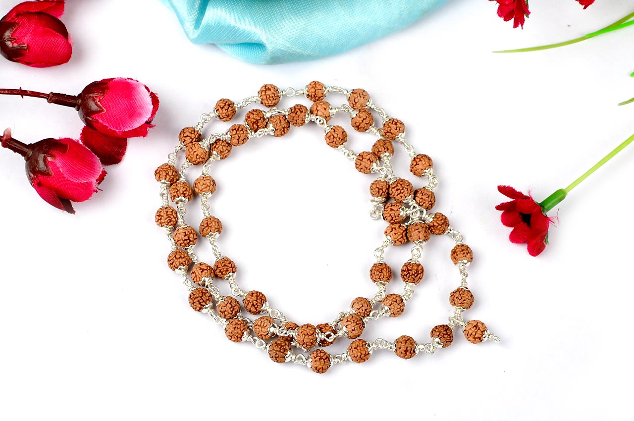 Mars Power Mala in Silver with Flower Designed Caps
