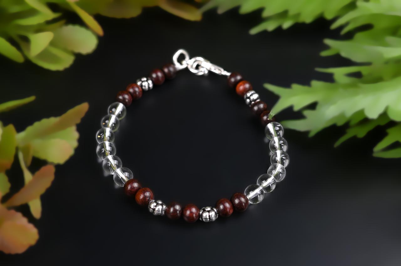 Round Sphatik & Red Sandalwood Bracelet
